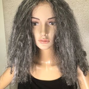 Kinky Silver Gray Grey synthetic wig